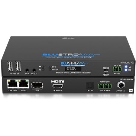 Blustream Uhd Video Receiver 18Gbps Ip Multicast; 2ch Dante 