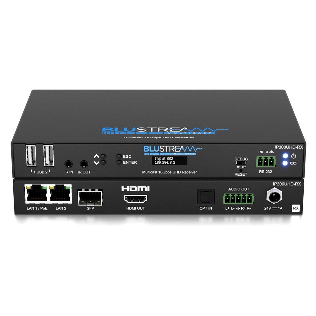 Blustream Uhd Video Receiver 18Gbps Ip Multicast; RS-232 & U