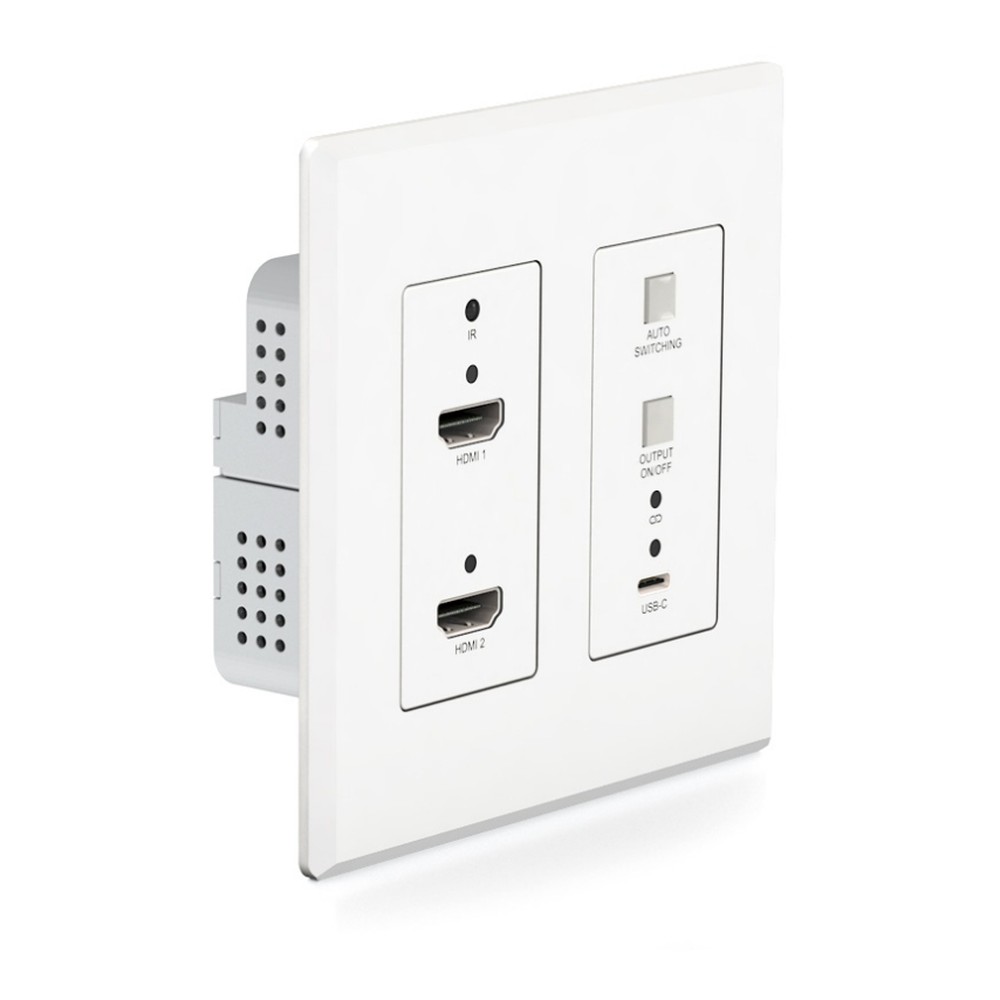 [BLU-HEX31WP-TXUS] Blustream 2 X Hdmi & 1 X Usb-c Wall Plate Auto Switching For Us Decora Back Box; White