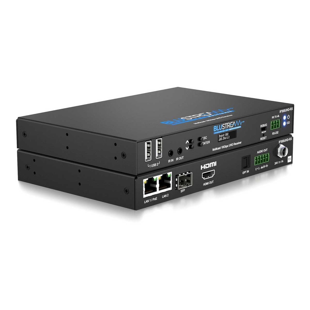 Blustream Uhd Video Receiver 18Gbps Ip Multicast; RS-232 & Usb/kvm Built-in Video Scaler; Hdcp 2.2