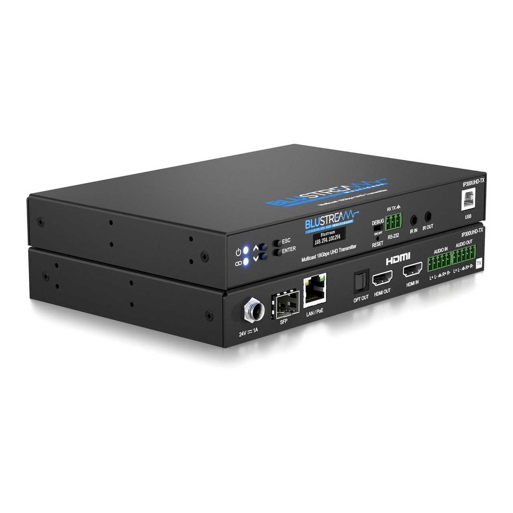 Blustream Uhd Video Transmitter 18Gbps Ip Multicast; RS-232 & Usb/kvm; Built-in Video Scaler; Hdcp 2.2