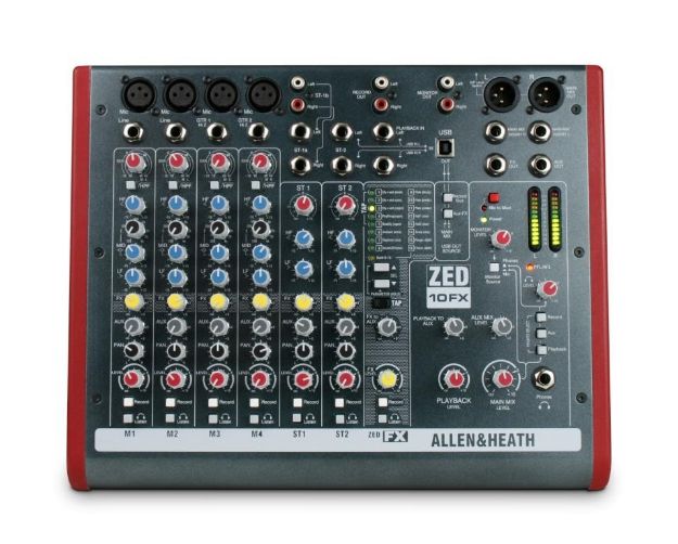 [AHZED10FX] Allen & Heath ZED10FX Mixer 4 Mono+2 Stereo 1 Aux 2-Track USB Interface