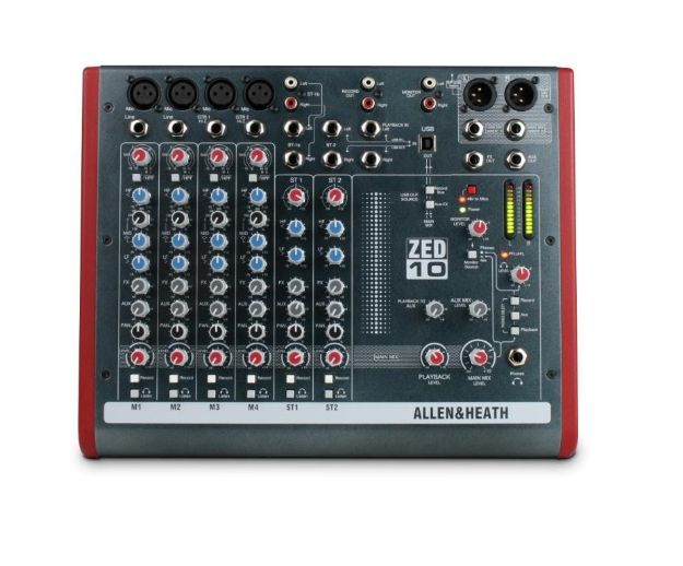 Allen & Heath ZED10 Mixer 4 Mono+2 Stereo 2 Aux 2-Track USB Interface
